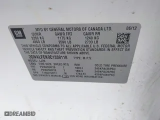 2012 Chevrolet Equinox LTZ with VIN 2GNALFEK0C1338118, listed as a IAAI auction lot 41661314 with 236,978 mi miles. Bid and sale history available at carsss.com. Image 9.