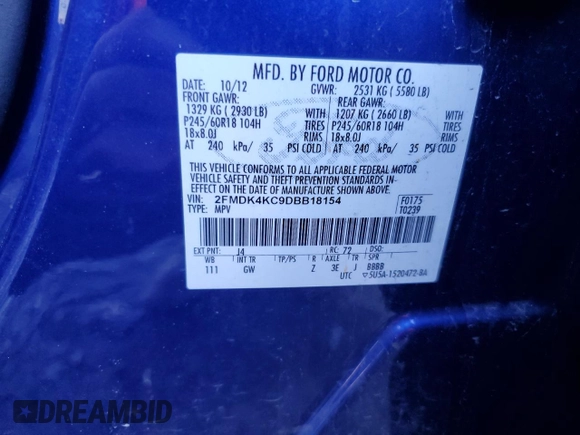 2013 Ford Edge Limited with VIN 2FMDK4KC9DBB18154, listed as a Copart auction lot 52440295 with 143,219 mi miles and Salvage Title. Bid and sale history available at carsss.com. Image 16.