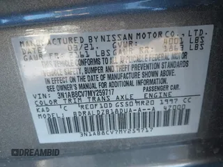 2021 Nissan Sentra SV with VIN 3N1AB8CV7MY259717, listed as a IAAI auction lot 41698932 with 29,609 mi miles. Bid and sale history available at carsss.com. Image 9.