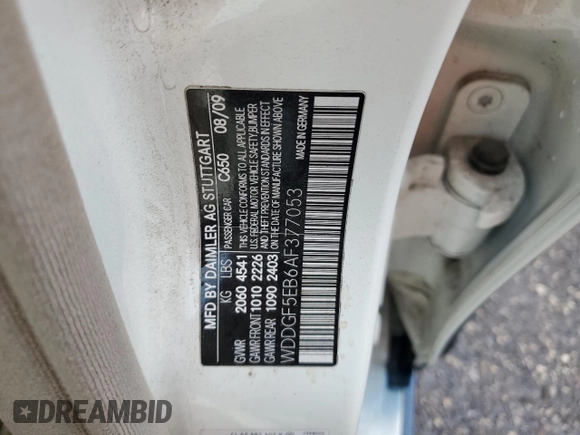 2010 Mercedes-Benz C 300 Sport with VIN WDDGF5EB6AF377053, listed as a Copart auction lot 55107705 with 202,956 mi miles and Salvage Title. Bid and sale history available at DreamBid. Image 12.