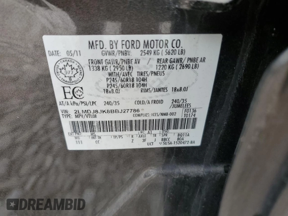 2011 Lincoln MKX with VIN 2LMDJ8JK8BBJ27786, listed as a Copart auction lot 50939525 with 158,142 mi miles and Salvage Title. Bid and sale history available at DreamBid. Image 13.