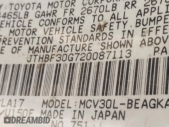 2002 Lexus ES 300 with VIN JTHBF30G720087113, listed as a IAAI auction lot 42667094 with Not provided miles and . Bid and sale history available at DreamBid. Image 9.