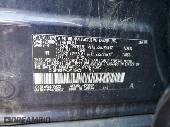 2020 Toyota RAV4 XLE z VIN 2T3P1RFV4LW118426, wystawiony jako Copart lot #63057915 z przebiegiem 115 164 mil mil oraz Szkoda całkowita • Salvage title. Historia ofert i sprzedaży dostępna na DreamBid. Obrazek 13.