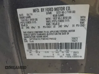 2014 Ford F-150 XL with VIN 1FTFW1CT9EKE76022, listed as a IAAI auction lot 42299751 with 187,740 mi miles and . Bid and sale history available at DreamBid. Image 9.