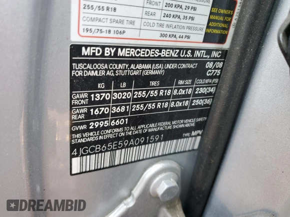 2009 Mercedes-Benz R 3.5L with VIN 4JGCB65E59A091591, listed as a Copart auction lot 84328564 with 136,835 mi miles and Clean Title. Bid and sale history available at DreamBid. Image 13.
