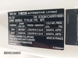 2024 Ineos Grenadier z VIN SC6GM1CA5RF016591, wystawiony jako IAAI lot #41884026 z przebiegiem 3776 mil mil oraz . Historia ofert i sprzedaży dostępna na DreamBid. Obrazek 9.