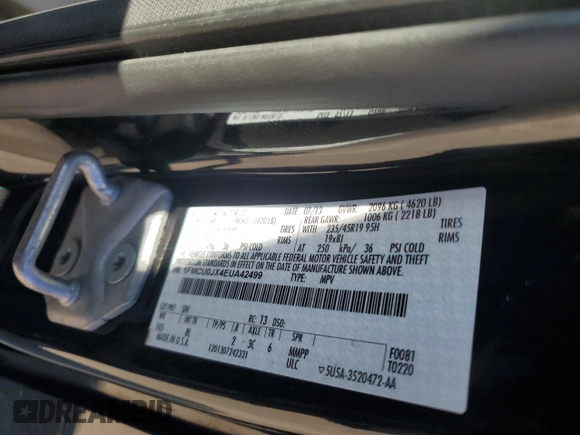 2014 Ford Escape Titanium with VIN 1FMCU0JX4EUA42499, listed as a Copart auction lot 87951075 with 108,358 mi miles and Salvage Title. Bid and sale history available at carsss.com. Image 14.