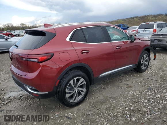 2023 Buick Envision Essence with VIN LRBFZNR47PD023991, listed as a Copart auction lot 52137015 with 19,376 mi miles and Salvage Title. Bid and sale history available at carsss.com. Image 3.