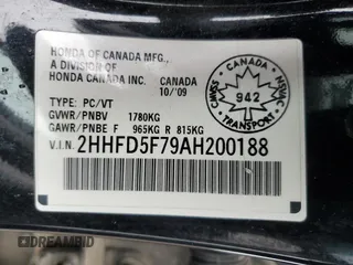 2010 Acura CSX Technology z VIN 2HHFD5F79AH200188, wystawiony jako Copart lot #47055665 z przebiegiem 209 868 mil mil oraz Szkody całkowita. Historia ofert i sprzedaży dostępna na DreamBid. Obrazek 12.