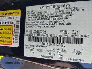 2018 Ford Mustang GT with VIN 1FA6P8CF4J5138378, listed as a IAAI auction lot 42054641 with 50,984 mi miles and . Bid and sale history available at DreamBid. Image 9.