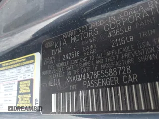2015 Kia Optima LX z VIN KNAGM4A78F5588728, wystawiony jako IAAI lot #42116653 z przebiegiem 203 145 mil mil oraz . Historia ofert i sprzedaży dostępna na DreamBid. Obrazek 9.