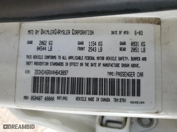 2004 Dodge Intrepid SE with VIN 2B3HD46RX4H643897, listed as a Copart auction lot 86179474 with 0 mi miles and Salvage Title. Bid and sale history available at carsss.com. Image 13.
