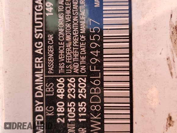 2020 Mercedes-Benz C 300 with VIN WDDWK8DB6LF949557, listed as a Copart auction lot 69230864 with Not Provided miles and Salvage Title. Bid and sale history available at DreamBid. Image 12.