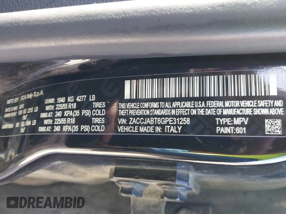 2016 Jeep Renegade Latitude with VIN ZACCJABT6GPE31258, listed as a IAAI auction lot 41585593 with 113,198 mi miles and . Bid and sale history available at DreamBid. Image 9.