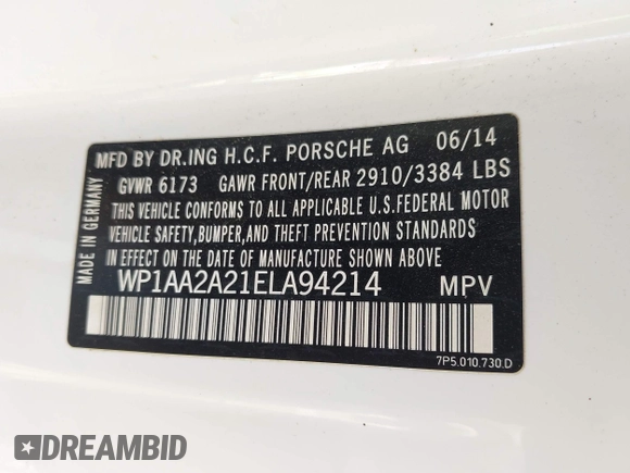 2014 Porsche Cayenne with VIN WP1AA2A21ELA94214, listed as a IAAI auction lot 42389334 with 114,276 mi miles and . Bid and sale history available at DreamBid. Image 9.