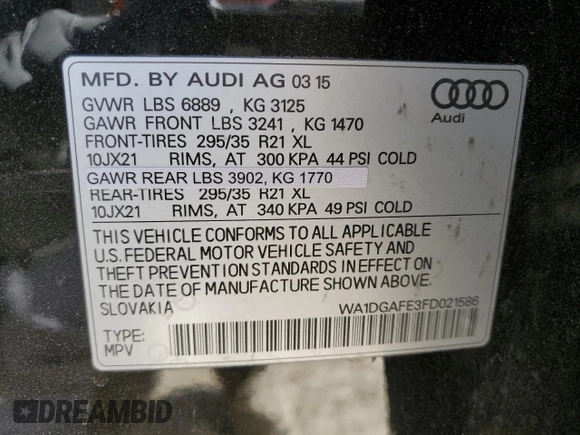 2015 Audi Q7 3.0T S line Prestige with VIN WA1DGAFE3FD021586, listed as a Copart auction lot 47077025 with 148,943 mi miles and Clean Title. Bid and sale history available at carsss.com. Image 12.