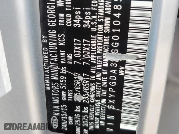 2016 Kia Sorento LX with VIN 5XYPGDA31GG010485, listed as a Copart auction lot 50416555 with 151,997 mi miles and Salvage Title. Bid and sale history available at DreamBid. Image 13.