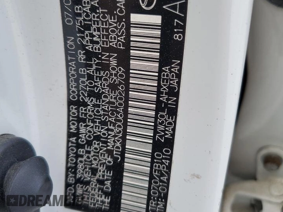 2010 Toyota Prius II z VIN JTDKN3DU6A0026709, wystawiony jako Copart lot #57300385 z przebiegiem Nie podano mil oraz Szkoda całkowita • Salvage title. Historia ofert i sprzedaży dostępna na DreamBid. Obrazek 12.