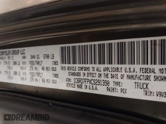 2012 Ram 1500 Tradesman with VIN 1C6RD7FPXCS291390, listed as a IAAI auction lot 41245933 with 134,689 mi miles. Bid and sale history available at carsss.com. Image 9.