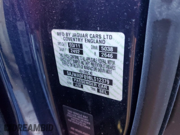 2011 Jaguar XF with VIN SAJWA0FB9BLS12379, listed as a Copart auction lot 41519534 with 135,848 mi miles and Salvage Title. Bid and sale history available at carsss.com. Image 12.