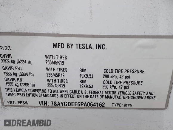 2023 Tesla Model Y Long Range with VIN 7SAYGDEE6PA064162, listed as a IAAI auction lot 41533464 with 24,337 mi miles. Bid and sale history available at carsss.com. Image 9.