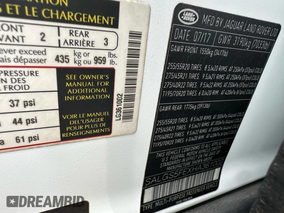 2017 Land Rover Range Rover with VIN SALGS5FEXHA361002, listed as a Copart auction lot 64232695 with 88,726 mi miles and Clean title. Bid and sale history available at DreamBid. Image 10.