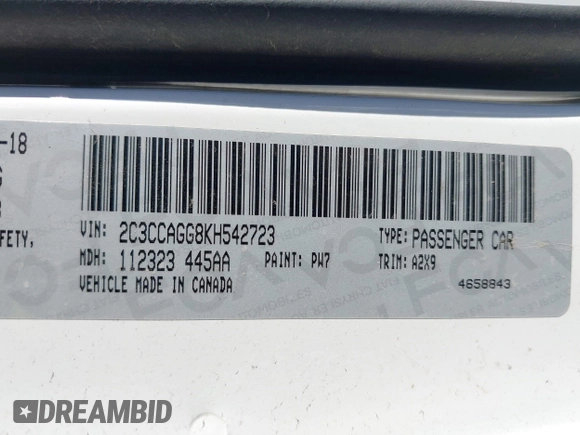 2019 Chrysler 300 S with VIN 2C3CCAGG8KH542723, listed as a IAAI auction lot 41214612 with Not provided miles and . Bid and sale history available at DreamBid. Image 9.