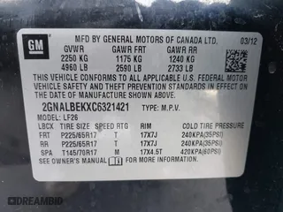 2012 Chevrolet Equinox LS with VIN 2GNALBEKXC6321421, listed as a IAAI auction lot 41815250 with 170,996 mi miles. Bid and sale history available at carsss.com. Image 9.