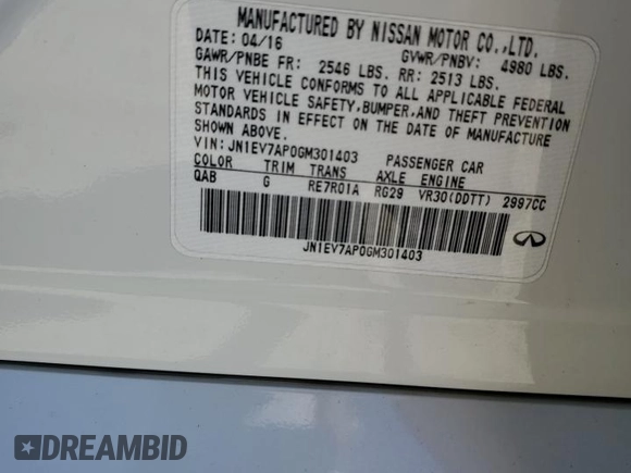 2016 Infiniti Q50 Premium with VIN JN1EV7AP0GM301403, listed as a Copart auction lot 63711085 with 106,226 mi miles and Clean title. Bid and sale history available at DreamBid. Image 12.