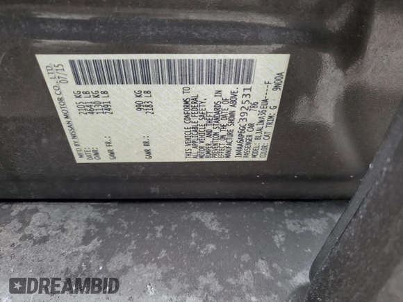 2016 Nissan Maxima SL with VIN 1N4AA6AP6GC392531, listed as a Copart auction lot 42238485 with 140,432 mi miles and Non Repairable. Bid and sale history available at DreamBid. Image 12.
