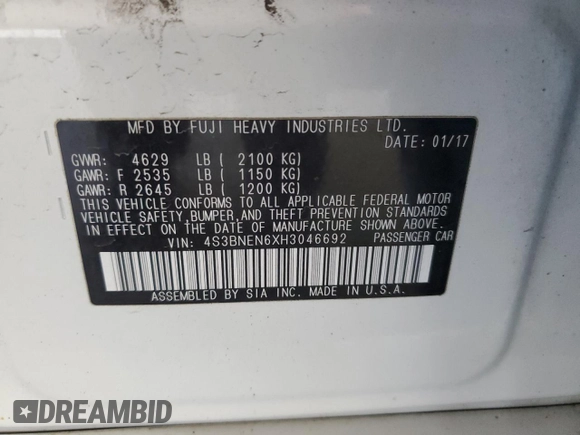 2017 Subaru Legacy Limited with VIN 4S3BNEN6XH3046692, listed as a Copart auction lot 44078865 with 115,755 mi miles and Salvage Title. Bid and sale history available at carsss.com. Image 13.