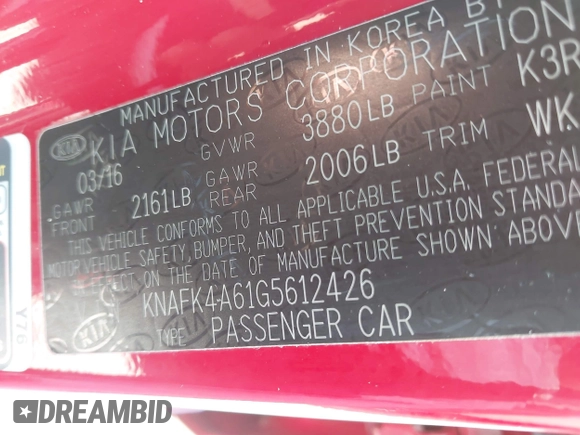 2016 Kia Forte LX z VIN KNAFK4A61G5612426, wystawiony jako IAAI lot #42269883 z przebiegiem 75 392 mil mil oraz . Historia ofert i sprzedaży dostępna na DreamBid. Obrazek 9.