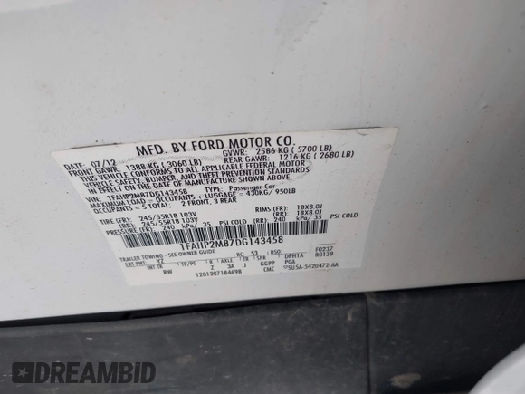 2013 Ford Police Interceptor с VIN 1FAHP2M87DG143458, выставлен на аукционе IAAI как лот 42227887 с пробегом 107 113 миль миль и . История ставок и продаж доступна на DreamBid. Изображение 9.
