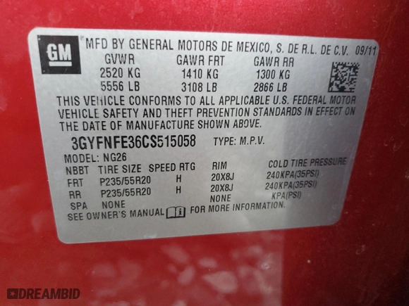 2012 Cadillac SRX Premium Collection with VIN 3GYFNFE36CS515058, listed as a Copart auction lot 44010265 with 107,696 mi miles and Salvage Title. Bid and sale history available at carsss.com. Image 15.