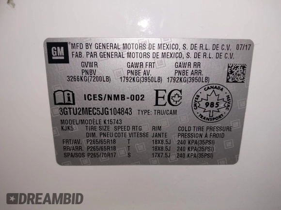 2018 GMC Sierra 1500 SLE z VIN 3GTU2MEC5JG104843, wystawiony jako IAAI lot #42447744 z przebiegiem 136 874 mil mil oraz . Historia ofert i sprzedaży dostępna na DreamBid. Obrazek 9.