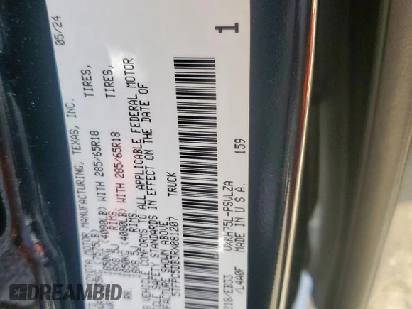 2024 Toyota Tundra TRD Pro Hybrid with VIN 5TFPC5DB3RX081207, listed as a Copart auction lot 58406695 with 10,963 mi miles and Salvage title. Bid and sale history available at DreamBid. Image 12.