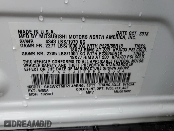 2014 Mitsubishi Outlander Sport ES with VIN 4A4AR3AU7EE013604, listed as a Copart auction lot 50095695 with 64,120 mi miles and Salvage Title. Bid and sale history available at carsss.com. Image 15.