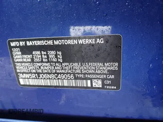 2022 BMW 3 Series 330i z VIN 3MW5R1J06N8C49056, wystawiony jako IAAI lot #41496252 z przebiegiem Nie podano mil oraz . Historia ofert i sprzedaży dostępna na DreamBid. Obrazek 9.