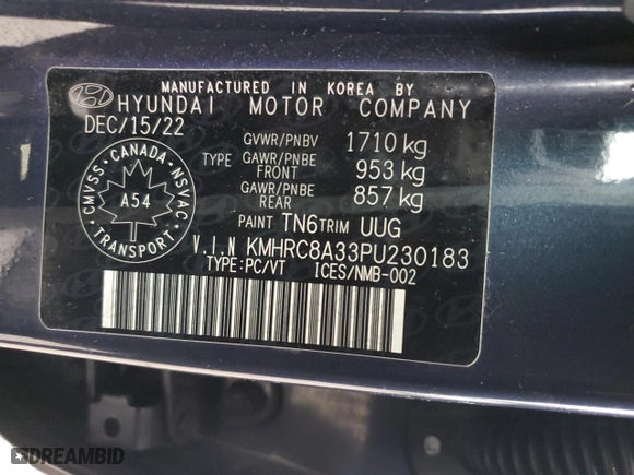 2023 Hyundai Venue Limited with VIN KMHRC8A33PU230183, listed as a Copart auction lot 49614105 with 103,848 mi miles and Salvage Title. Bid and sale history available at carsss.com. Image 12.
