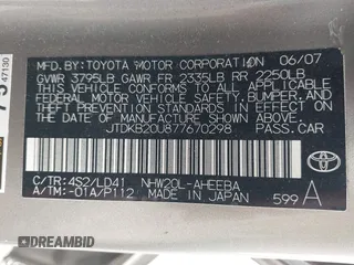 2007 Toyota Prius with VIN JTDKB20U877670298, listed as a IAAI auction lot 42485412 with 178,282 mi miles and . Bid and sale history available at DreamBid. Image 9.