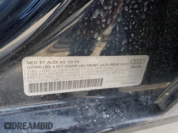 2010 Audi A4 2.0T Premium with VIN WAUAFAFL0AN024598, listed as a Copart auction lot 45103005 with 108,034 mi miles and Salvage Title. Bid and sale history available at carsss.com. Image 12.