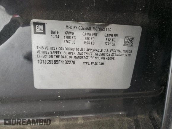 2015 Chevrolet Sonic LT with VIN 1G1JC5SB5F4132270, listed as a Copart auction lot 51223175 with 138,644 mi miles and Salvage Title. Bid and sale history available at DreamBid. Image 12.