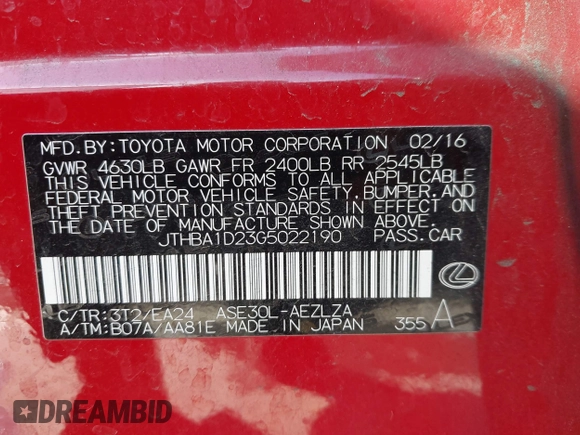 2016 Lexus IS 200t z VIN JTHBA1D23G5022190, wystawiony jako IAAI lot #41641568 z przebiegiem 121 887 mil mil oraz . Historia ofert i sprzedaży dostępna na DreamBid. Obrazek 9.
