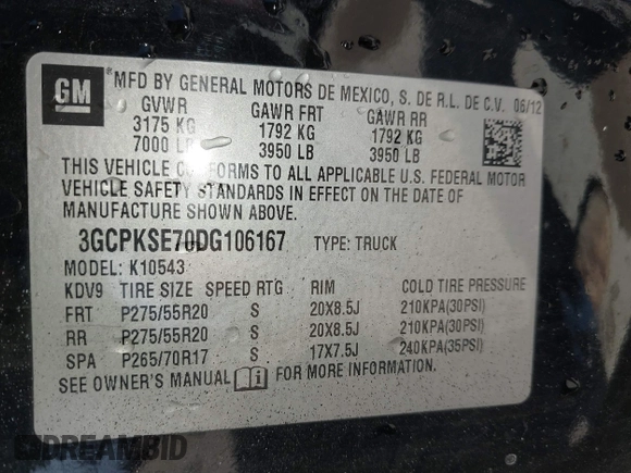 2013 Chevrolet Silverado 1500 LT with VIN 3GCPKSE70DG106167, listed as a IAAI auction lot 41745580 with 205,870 mi miles. Bid and sale history available at carsss.com. Image 9.