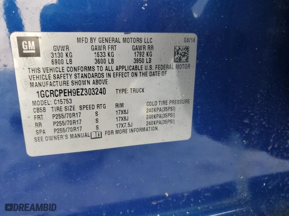 2014 Chevrolet Silverado 1500 Work Truck with VIN 1GCRCPEH9EZ303240, listed as a Copart auction lot 49000535 with 172,214 mi miles and Salvage Title. Bid and sale history available at carsss.com. Image 12.