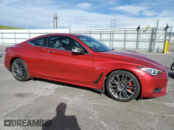 2017 Infiniti Q60 Red Sport 400 with VIN JN1FV7EL3HM701520, listed as a Copart auction lot 57169565 with 103,761 mi miles and Salvage title. Bid and sale history available at DreamBid. Image 4.