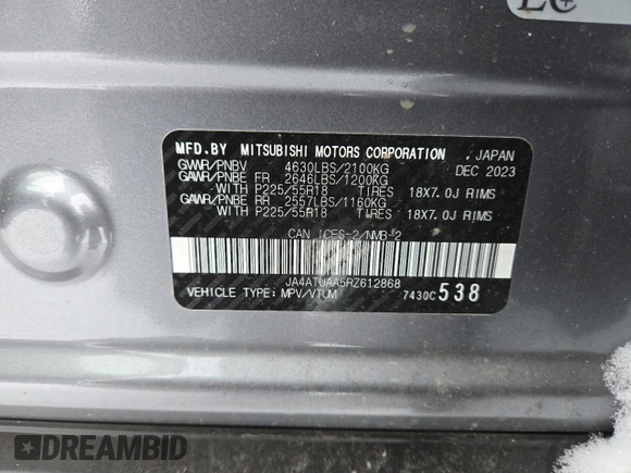 2024 Mitsubishi Eclipse Cross ES with VIN JA4ATUAA5RZ612868, listed as a Copart auction lot 45105185 with 11,230 mi miles and Salvage title. Bid and sale history available at DreamBid. Image 13.