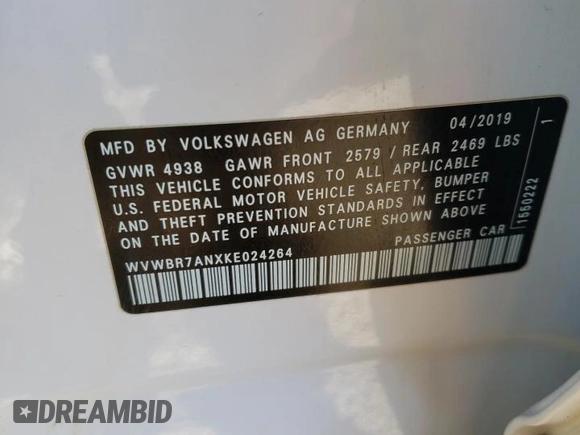 2019 Volkswagen Arteon SE с VIN WVWBR7ANXKE024264, выставлен на аукционе Copart как лот 49172844 с пробегом 81 034 миль миль и . История ставок и продаж доступна на DreamBid. Изображение 12.