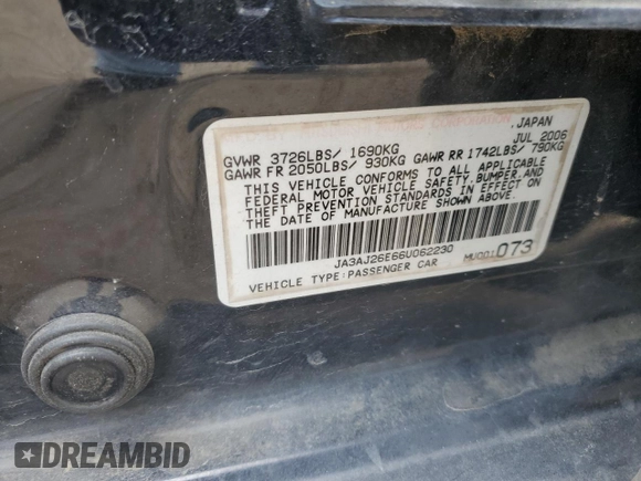 2006 Mitsubishi Lancer ES with VIN JA3AJ26E66U062230, listed as a Copart auction lot 53468845 with 146,858 mi miles and Salvage Title. Bid and sale history available at DreamBid. Image 15.