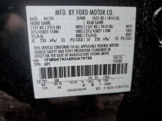 2024 Ford Explorer ST-Line with VIN 1FMSK7KH4RGA79798, listed as a Copart auction lot 44105655 with 7,899 mi miles and Non Repairable. Bid and sale history available at carsss.com. Image 13.